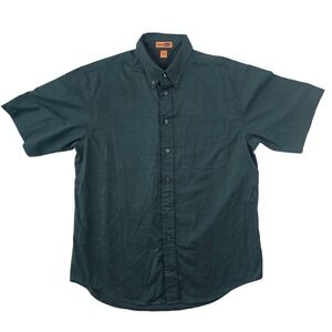 CornerStone Mens Large Short Sleeve Button Down Shirt Dark Green Workwear CS10S